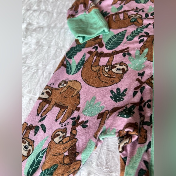Little Sleepies Pink Sleepy Sloth Bamboo Zippy Pajamas Size 3-6M - Picture 7 of 12
